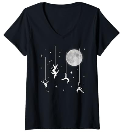 Aerial Hoop, Fly With The Stars Moon, Aerial Yoga Geschenke T-Shirt mit V-Ausschnitt
