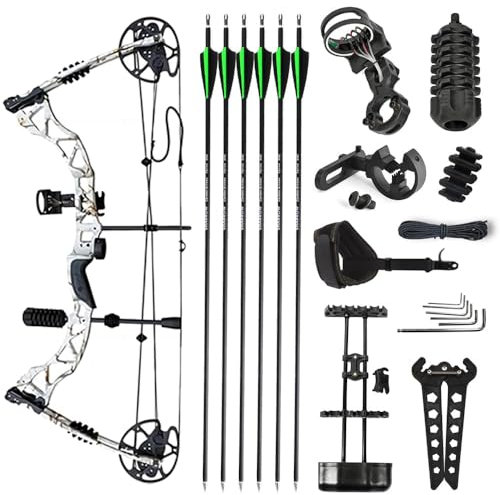 Bogenschießen Compound Bogen Kits für Erwachsene und Jugendliche 30-60 Lbs Einstellbar 16-31 mit Bogen Zubehör, bis zu IBO 320 fps (Weiß Camo)