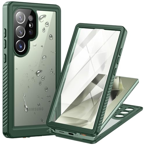 Focusor för Samsung Galaxy S24 Ultra 5G, fodral, vattentätt, kompatibelt med magsafe, mobiltelefonfodral, Samsung S24 Ultra IP68, vattentätt 360, skyddande skal, stötsäkert utomhus,Grön