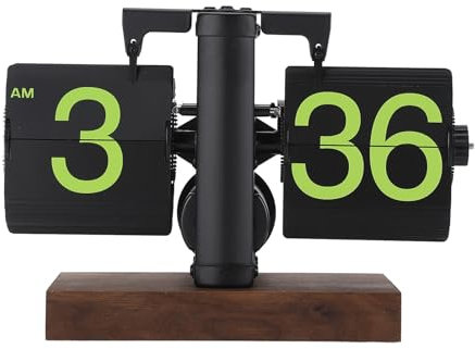 Riuulity Digitale Flip-Uhr, Große Zahlen, Retro-mechanisches Design, Leicht zu Lesen, Wohnzimmer, Arbeitszimmer, Büro (Mattierter schwarzer Rahmen, grüne Seite)