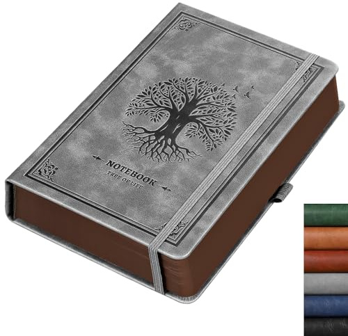 RETTACY Notizbuch A5 Blanko, 100g/m², 320 Seiten, Skizzenbuch | Leder-Hardcover, reißfest & abwischbar, Stiftschlaufe, Gummiband, Skizzenblock für Künstler, Zeichnen - Grau