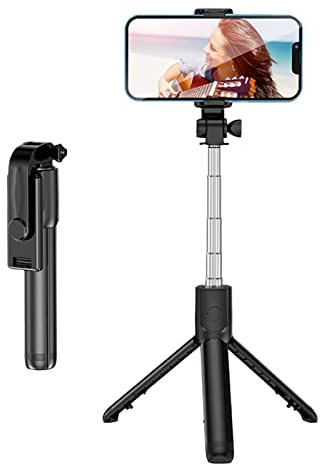 Trípode para Teléfono con Vídeo en Vivo, Palo Selfie de Acero Inoxidable, Trípode Plegable Portátil con Varilla para Selfie, Trípode con Palo Selfie para Vídeo en Vivo con (Black)