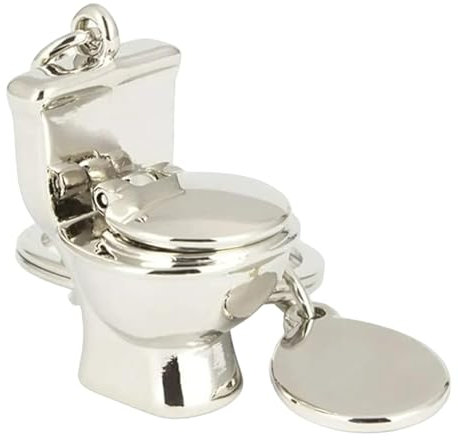 Porte-clés salle de bain WC - Porte-clés tasse de toilette avec plaque de couleur argentée - Porte-clés pour amoureux des toilettes ou des toilettes - Accessoire pour clés de blague à offrir -