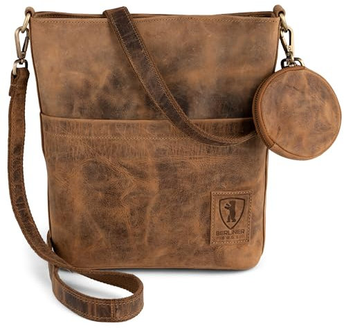 Berliner Bags Vintage Schultertasche Sofia, Umhängetasche aus Leder mit 2 Riemen, Handtasche für Damen - Braun