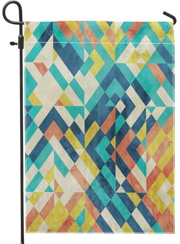 Geometrische bunte Gartenflagge, blau, gelb, rot, abstrakte Muster, Hof, Fla, Frühling, Sommer, moderne Outdoor-Dekoration, wasserdichte Flagge für Urlaub, Party, 30,5 x 45,7 cm