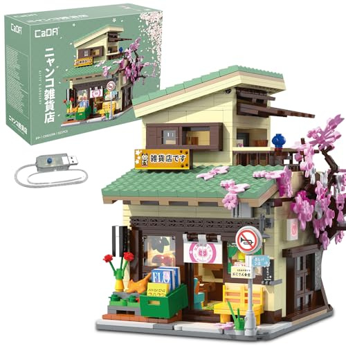 CaDA C66015W Japanisches Kitty`s Grocery Klembausteine ​​​​Technik, 921 Teile MOC Street View Serie Haus, modularer Hausbaustein-Modellsatz für Jugendliche und Erwachsene