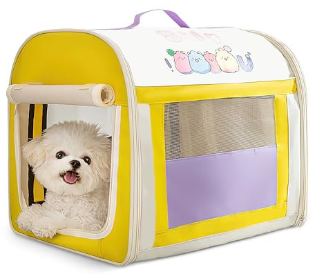 ALLSOPETS Zusammenklappbare Weiche Hundebox Hundezwinger für kleine Hunde Tragbare Reise Hundebox für den Innen- und Außenbereich Haustiere Transportbox mit Sicherheitsreißverschlüssen (Gelb,M)