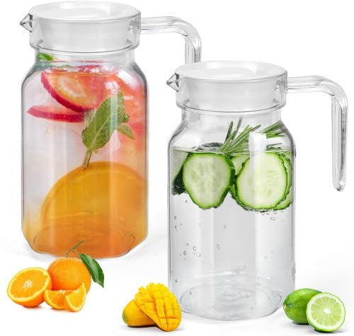 ADERTOS Brocca Acqua in Plastica da 600 ML - Caraffa Infrangibile Con Tappo per Acqua, Limonata, Succhi, Latte, Tè Freddo (2 Pezzi, Senza BPA)