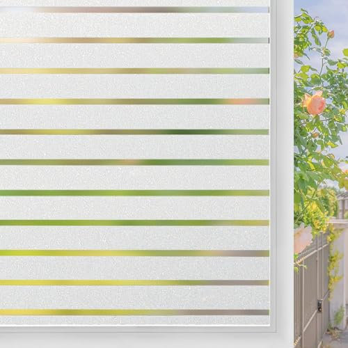 Lifetree Window Film Privacy Static Cling, Opaque Stripe Patterns Privacy Film for Glass Windows No Glue UV-Anti Film For Home Office 44.5 x 200 cm