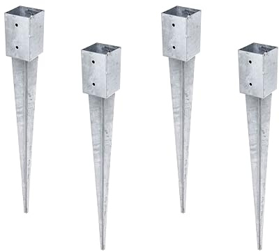 Alberts 211301 Lot de 4 douilles de sol à enfoncer | Pour poteaux en bois carré | Galvanisé à chaud | 91 x 91 mm | Longueur totale 900 mm