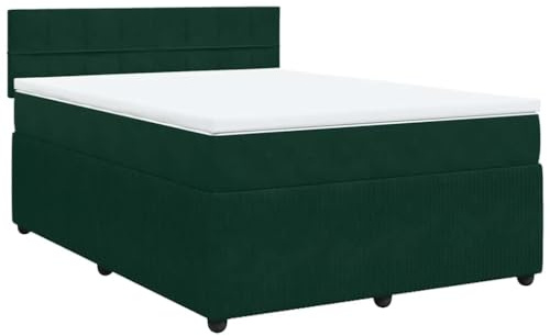 vidaXL Boxspringbett mit Matratze Dunkelgrün 140x200 cm Samt