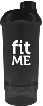 FIT ME Protein Shaker Proteinshake mit Pulverfach - Schwarz Eiweiß Shaker DEHP und BPA frei 500 ml - Proteinshaker mit Messskala - Spülmaschinengeeignet