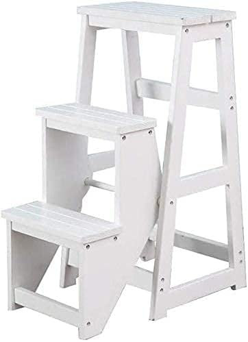 Tritthocker aus Holz mit Bücherregal und faltbarem Design, multifunktionale 3-Stufenleiter für Küche und Wohnzimmer