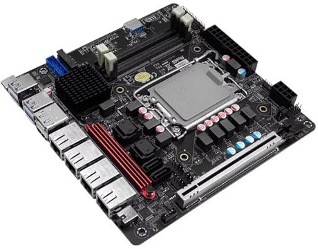 PeeliCeeli NAS Carte mère 6 baies SATA3.0, LGA 1700 Mini ITX Carte mère avec 6 x M.2 NVMe, Q670 Carte DDR5 avec i226-LM 2,5GbE, Type-C 20 Gbps, Barebone NO RAM/SSD/OS (sans câbles)