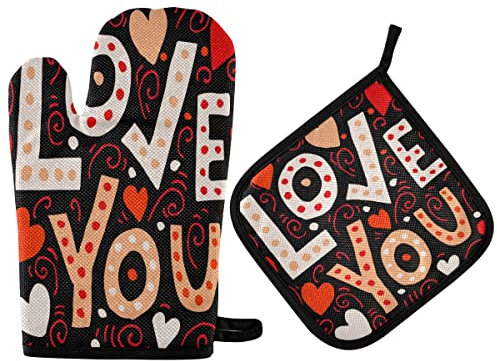 Ofenhandschuhe Ich Liebe Dich Postkarte Liebeszitate Kochhandschuhe Premium Qualität Topflappen Set Waschbare Topfhandschuhe Für Barbecue Kochen Grillen