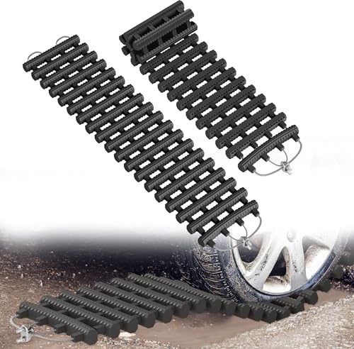 FIVMEN Auto Anfahrhilfe 2er-Set Traktionshilfe Schwerlast aus TPR+Stahl Traktionsmatte Offroad Anfahrmatte Sandblech für Schnee, EIS, Schlamm mit Tragetasche, 80x21x2 cm