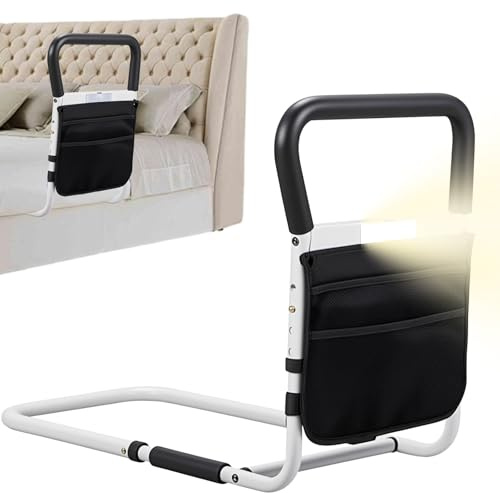 Bed Rails for Elderly Adults - Bed Guard , Storage Pocket, Reinforced Side Handlesand Intelligent Lamp, Enhanced Safety and Convenience, Ideal Mobility Aid for Seniors, Disabled, Pregnant Women