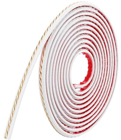 sourcing map Garniture de moulage autocollante pour murs, 1,3 cm x 4,9 m, bande de moulage miroir flexible, bande de panneau mural, bordure de papier peint pour bricolage, sol, plinthe, blanc/doré