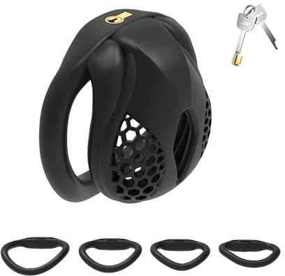 Cage Chastetée pour Homme Cage de Chasteté Pénis avec 4 Anneaux de Tailles Différentes Ceintures de Chasteté avec Serrure Invisible pour le Bondage du Pénis Sex Toys Chastity Cage (Micro,Black)