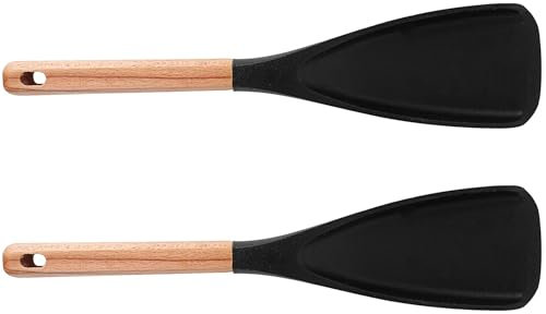BEALIFE 2 Stück/Lot Staub Löffel Temperatur Kochbedarf für 2 Stück Griff aus Holz zum Kochen Silica Lebensmittelechtes Silikon für