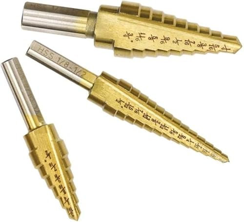 Jeu de forets pas avec rainures hélicoïdales, 1/8-3/4 pouces Foret à pas en titane enduit HSS Conus Drill for Bois/Metal Clock Drill Drill (Round Shank Set)