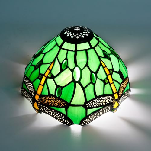 Ersatz-Lampenschirm im Tiffany-Stil, 20,3 cm, grüne Libellen, Buntglas-Deckenleuchtenschirm, handgefertigter kuppelförmiger kleiner Lampenschirm for Nachttischlampen, Pendelleuchten, Kronleuchter