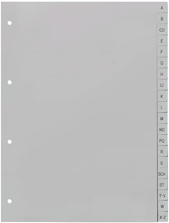 Ordnerregister A-Z, neutral, ohne Deckblatt, 20-teilig, DIN A4, PP, lichtgrau (5er Set)