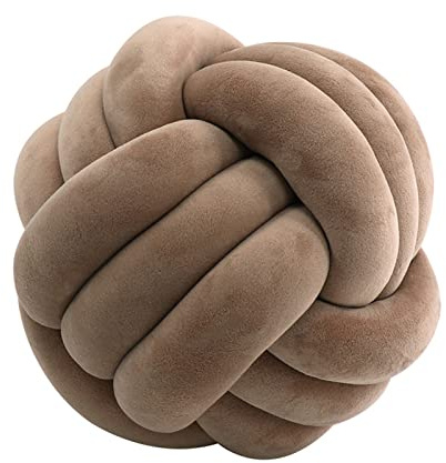 Knotenkissen, Geknotetes Kissen, Weiches Plüsch Knoten Kugelkissen Hand Geflochten Knoten Pillow Ball Zierkissen für Sofa, Bett, Dekorativ (Braun, 20cm)