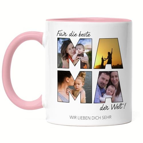 Mama Tasse Personalisiert mit Foto Mama Geschenk Geburtstag, Muttertagsgeschenk Fototasse mit eigenem Bild, Tasse Beste Mama - Tasse Rosa