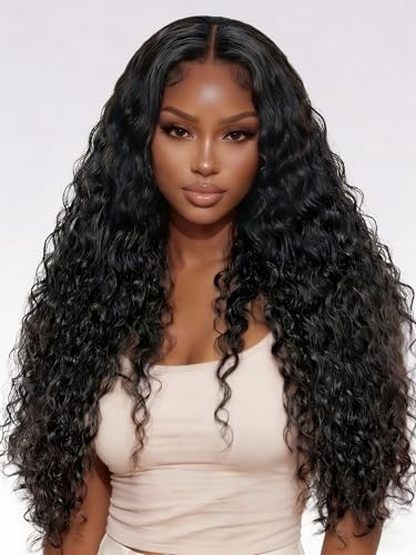 Perruque Bresilienne Cheveux Humain Deep Wave 200% Densité 13X4 Perruque Femme Naturelle Bouclée sans colle Water Wave HD Lace Front Glueless Wig Human Hair For Women Couleur Naturelle 30 Pouces