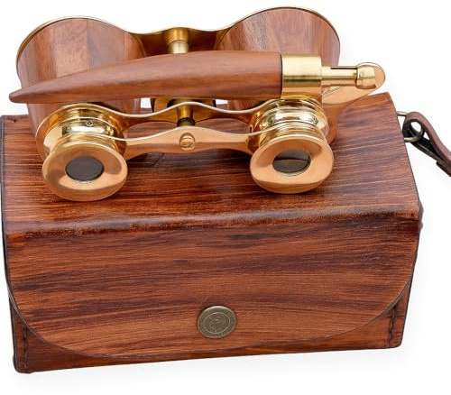 SIFAAT WORLD Vintage Opera Glasses with Handle – Decorative Theatre Binoculars, Solid Brass & Wood Finish, Compact Classic Opera Viewing Accessory, Gift for Theatre Lovers (No Zoom, No Magnification)