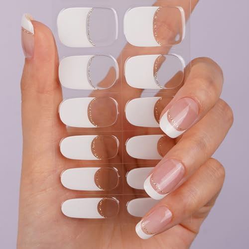 DANNI & TONI Halb ausgehärtete Gel Nagelfolien (Chic Line) Weiß-transparent French Goldkante uv Gel Nagelfolie Nagelsticker Nageldesign Selbstklebend Wraps 28 Aufkleber
