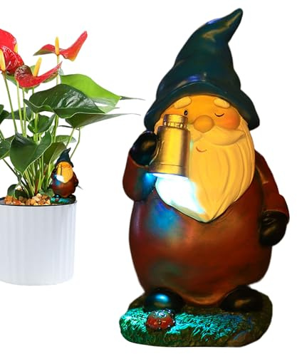 Decoración de gnomos solares para exteriores, divertidas estatuas impermeables con decoración de luz, esculturas para porche, Halloween, otoño, primavera, patio, patio trasero