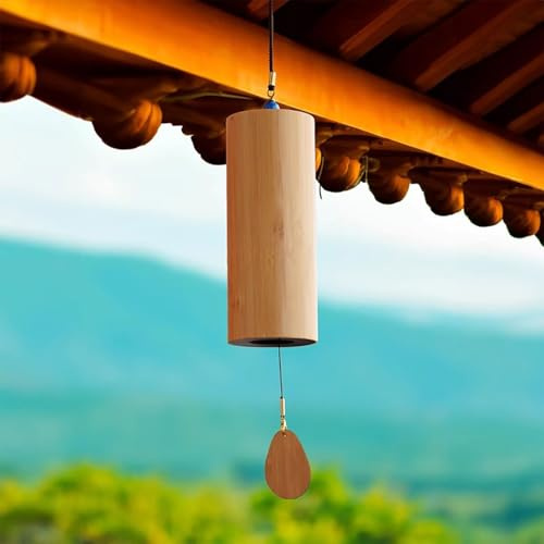 Fcmeavo Japanisch Bambus Windspiel mit Klang Meditations Windspiele Kupferzubehör Glockenspiel Inkl 4 Windpendel Schöne Dekoration Windspiel für Außenbereich Garten Balkon Terrasse Veranda(Ton C)