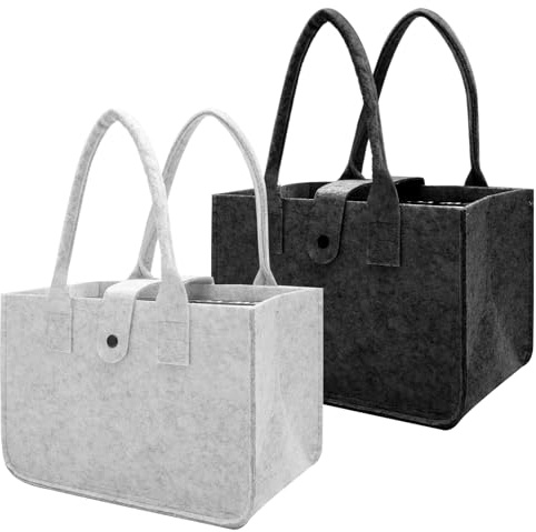 2 stycken filtväskor, shoppingväska, filtväska, shoppingkorg, vikbara filtväskor, shopper, liten, filtkorg, bärväska, filt, filtshopper 30 x 20 x 18 cm ljusgrå och mörkgrå för shopping och vardag