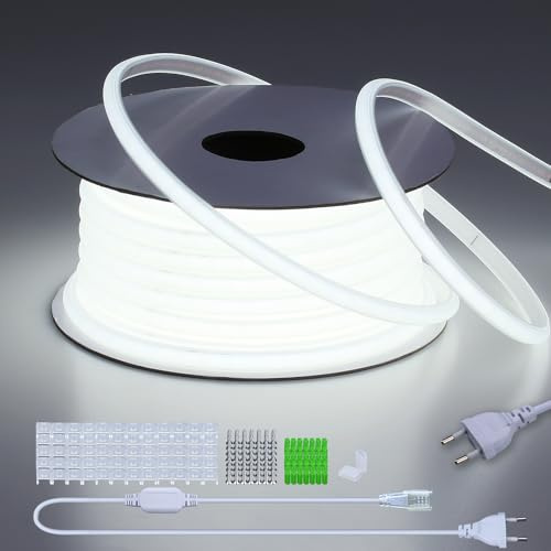 BENLUN AC 230V COB LED Streifen Aussenbereich Wasserdicht 30m | 6000K Kaltweiss LED Strip Outdoor IP65 300W CRI 90+ 220V Direktanschluss für Zimmer und Außen Beleuchtung Terrasse Garten