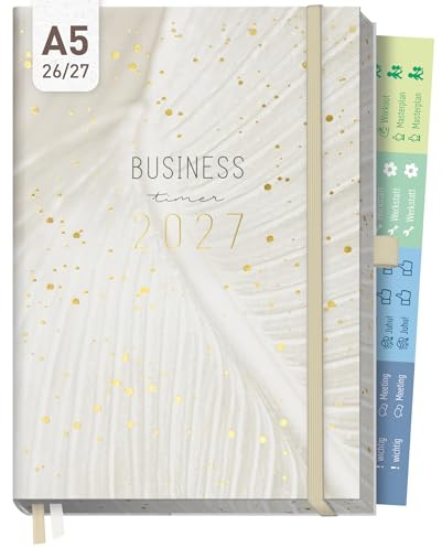 Häfft® Business-Timer Deluxe Kalender 2026 2027 A5 Sparkling Leaf