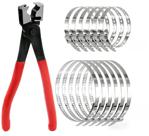 13PCS Heavy Duty Multi-Purpose Hose and CV Boot Clamp Assortment Kit, Hose Clamp Pliers with 12Pcs Adjustable CV Boot Clips, Collar Clamp for Most Cars Clip Pliers