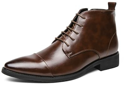 Botas de vestir de piel sintética para hombre, botas de tobillo con cordones, botas formales con puntera puntiaguda, zapatos de negocios, zapatos de traje alto británico, botas de motocicleta clásicas