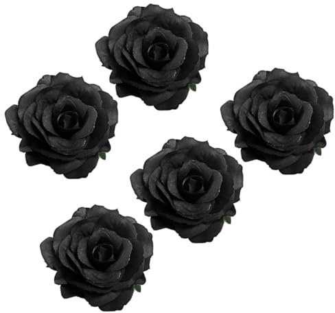 Ciieeo Broche Rose Funéraire Noire en Tissu Lot de 5, Pince à Cheveux Fleur Artificielle, Accessoire Coiffure pour Cérémonie et Deuil, Épingle Décorative Élégante pour Cheveux