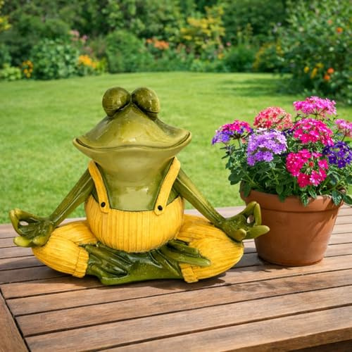 Online Fuchs Lustige Gartenfiguren für draußen Yoga Frosch mit Latzhose - Teichdeko - wetterfest mit glänzendem Glossy-Look - 25 oder 31,5 cm groß (Gelb groß)