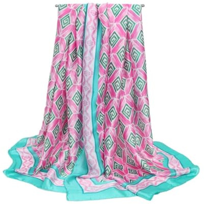 Dam diamant rutnät satin scarf strandsjal snabbtorkande modesjal