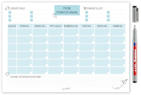 Selbstklebender Monatsplaner Whiteboard blau undatiert I DIN A3 Wochen-Planer Tagesplaner Organizer Planung Überblick I abwischbar I dv_529 | DIN A3 Wochen-Planer Tagesplaner Organizer Planung Überblick, 1 Monatsplaner im Format DIN A3 420 x 297 mm selbstklebend