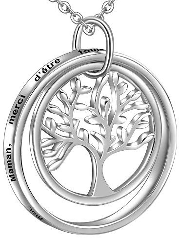 LOVORDS Collier Mère Femme Gravé en Argent 925/1000 Pendentif Anneau Cercle et Arbre de Vie Cadeau pour Maman
