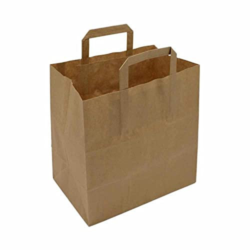 BAMI 250 Stück Papiertragetasche Papiertasche 26 + 17 x 26 cm, BRAUN - 80gr/m, Einkaufstüte Tüte Henkeltasche Tragetasche Papiertüten aus Pappe Recyclebar