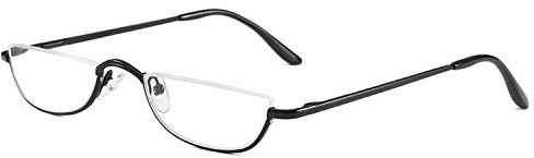 KoKoBin Unisex Lesehilfe Half Moon Halbrandrahmen aus Metall Federscharnier ultradünne Lesebrille(Schwarz，+2.5