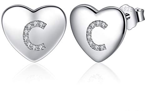 Pendientes Mujer Plata de Ley 925, Pendientes Niña Iniciales Letra, Pendientes Corazón Pequeños, Pendientes Hipoalergenicos Antialergicos, Original Regalo Mujer Niña Mama Amiga Madre Profesora