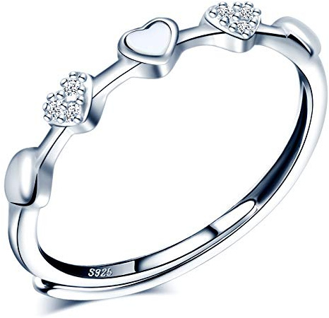 CPSLOVE Damen Mädchen Ringe, 925 Silber ringe, Weißer muschel herz ringe, Eingelegter Zirkon, Ringe öffnen, Einstellbare Größe, Hochzeitsring, Verlobungsring, Geeigneter Fingerumfang: 49-57mm