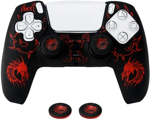 HLRAO Lightning Laser Engraved Dragon Silicone Case Skin Case (Radiation) for PS5 Controllers x 1 with Laser Dragon Thumb Grips x 2