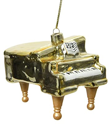 Decoris Christbaumschmuck Glas 10cm Klavier Musikinstrumente Weihnachtskugeln mundgeblasen hellgold Gold